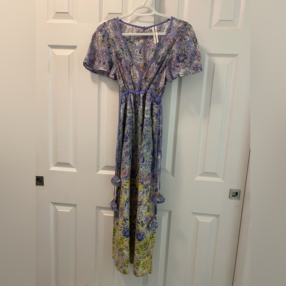 Anthropologie | Romerio Sleep Floral Wide Leg Jumpsuit | Purple & Yellow |  | XS - Picture 3 of 15